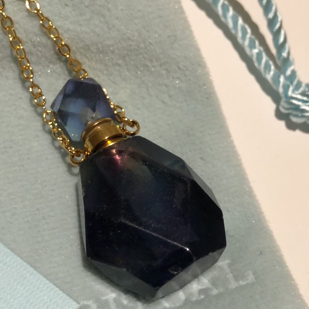 Essential Ritual Rainbow Fluorite Gemstone Pendent Perfume Bottle Necklace
